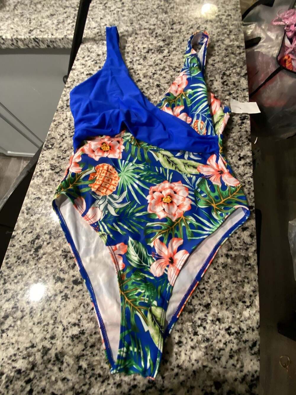 Women Tropical Floral Pineapple Print One Piece Swimsuit Size S